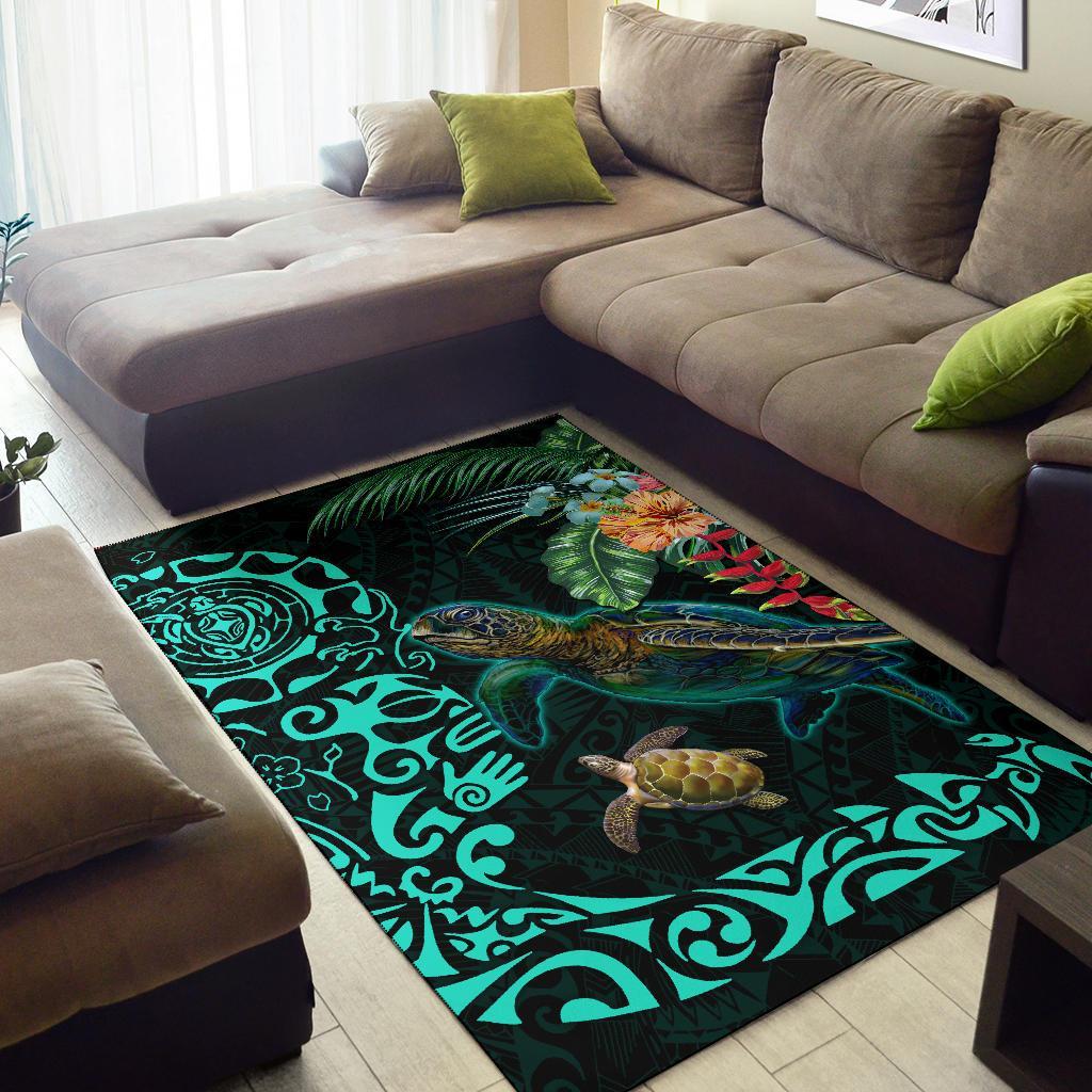 Tiki Polynesian Area Rug Turtle Hibiscus - Polynesian Pride