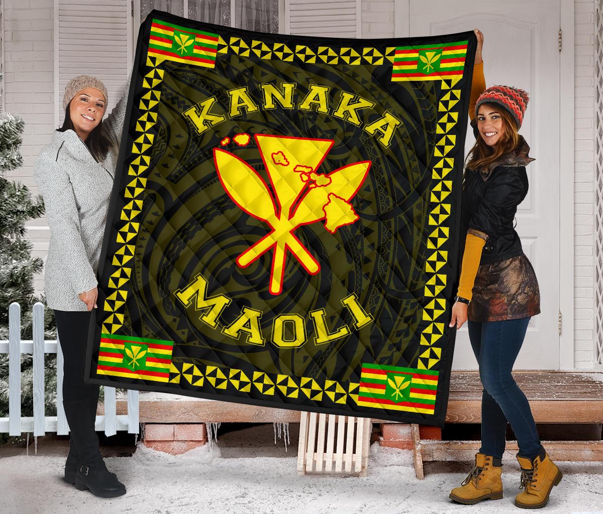 Kanaka Maoli Flag Polynesian Premium Quilt Yellow - Love Style Yellow - Polynesian Pride