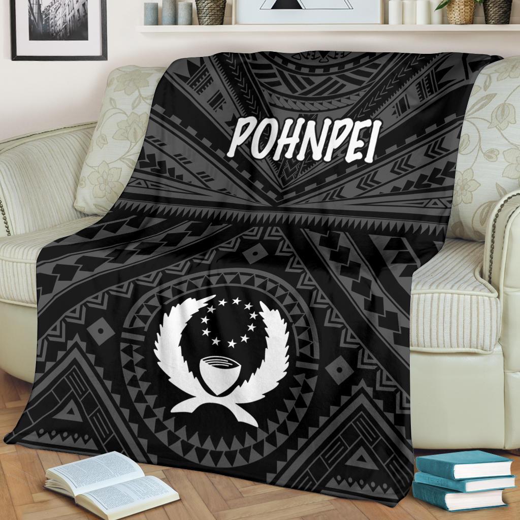 Pohnpei Premium Blanket - Pohnpei Seal With Polynesian Tattoo Style ( Black) White - Polynesian Pride