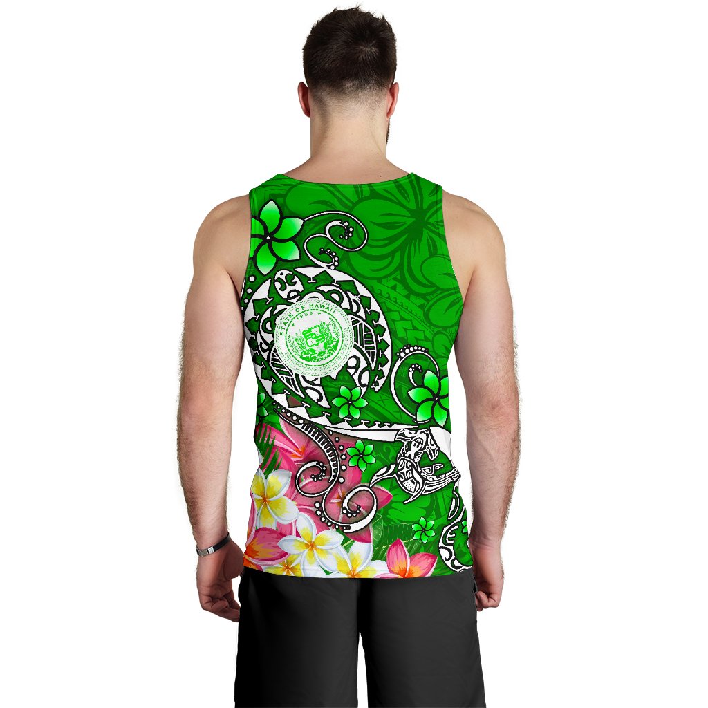 Hawaii Polynesian Men's Tank Top - Hawaii Seal With Turtle Plumeria (Green) - Polynesian Pride