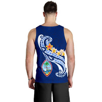 Guam Personalised Men's Tank Top - Guam Seal Polynesian Patterns Plumeria (Blue) - Polynesian Pride