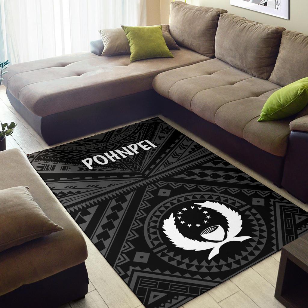 Pohnpei Area Rug - Pohnpei Seal With Polynesian Tattoo Style ( Black) - Polynesian Pride