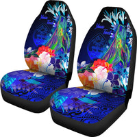 Guam Custom Personalised Car Seat Covers - Humpback Whale with Tropical Flowers (Blue) - Polynesian Pride