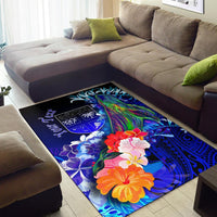 Fiji Custom Personalised Area Rug - Humpback Whale with Tropical Flowers (Blue) - Polynesian Pride
