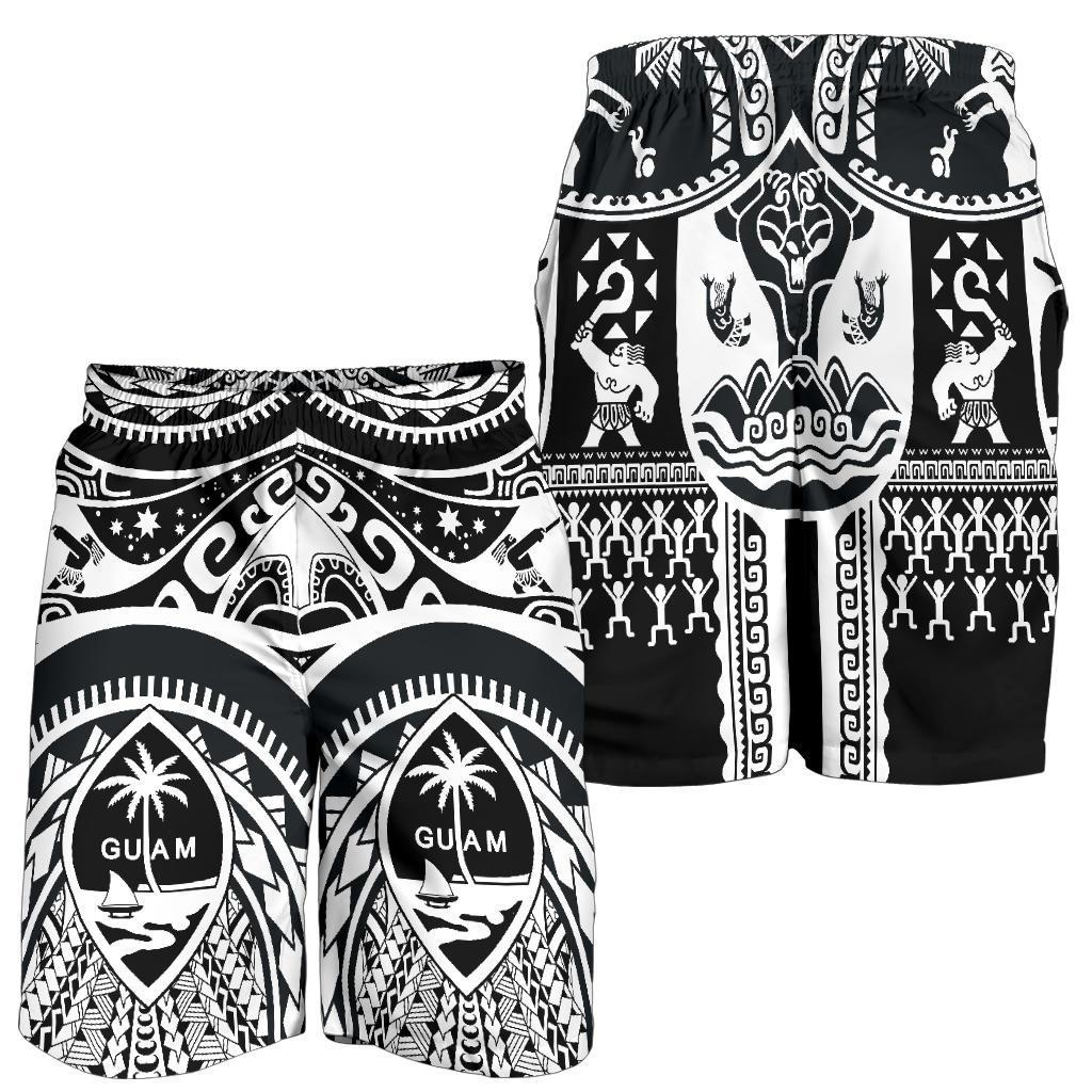 Polynesian Shorts Men - Guam Flag, Seal with Maui Moana Tattoo - Polynesian Pride