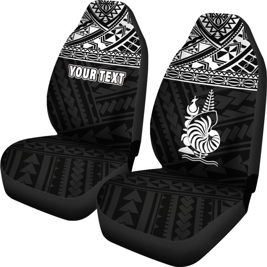 New Caledonia Custom Personalised Car Seat Covers - New Caledonia White Coat Of Arms Polynesian Tattoo - Polynesian Pride