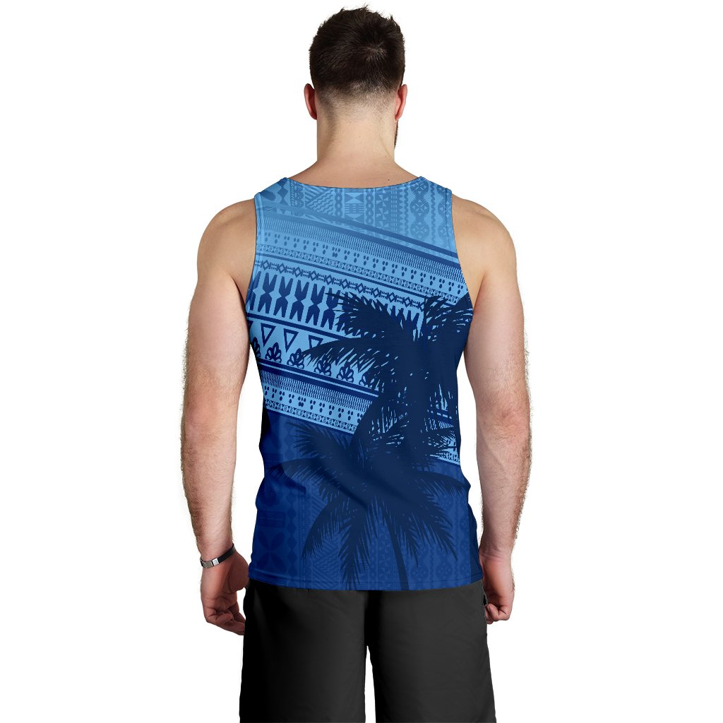 Fiji Rugby Makare And Tapa Patterns Men's Tank Top Blue - Polynesian Pride