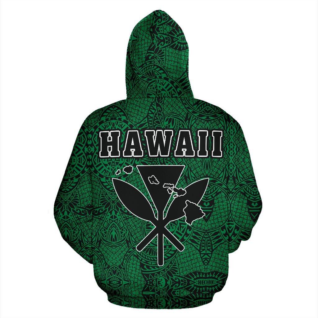 Polynesian Kanaka Maoli Royal Coat of Arms Hawaii Zip Hoodie Green - Polynesian Pride