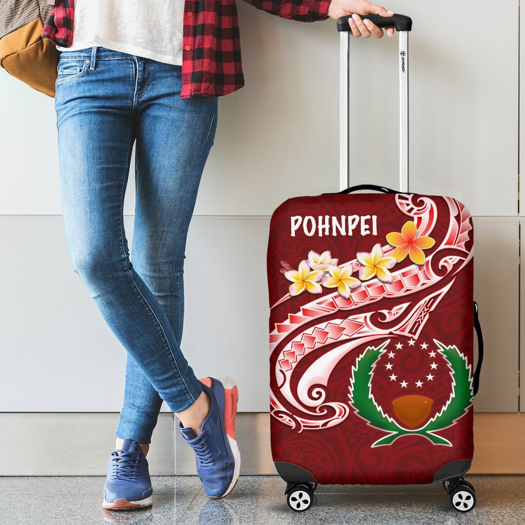 Pohnpei Luggage Covers - Pohnpei Seal Polynesian Patterns Plumeria Red - Polynesian Pride