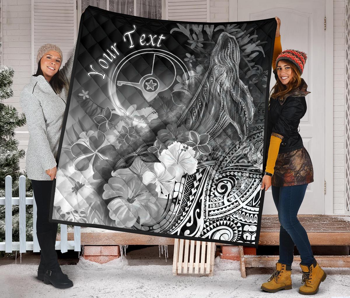 Custom Personalised Yap Premium Quilt - Humpback Whale with Tropical Flowers (White) - Polynesian Pride