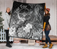 Custom Personalised Yap Premium Quilt - Humpback Whale with Tropical Flowers (White) - Polynesian Pride