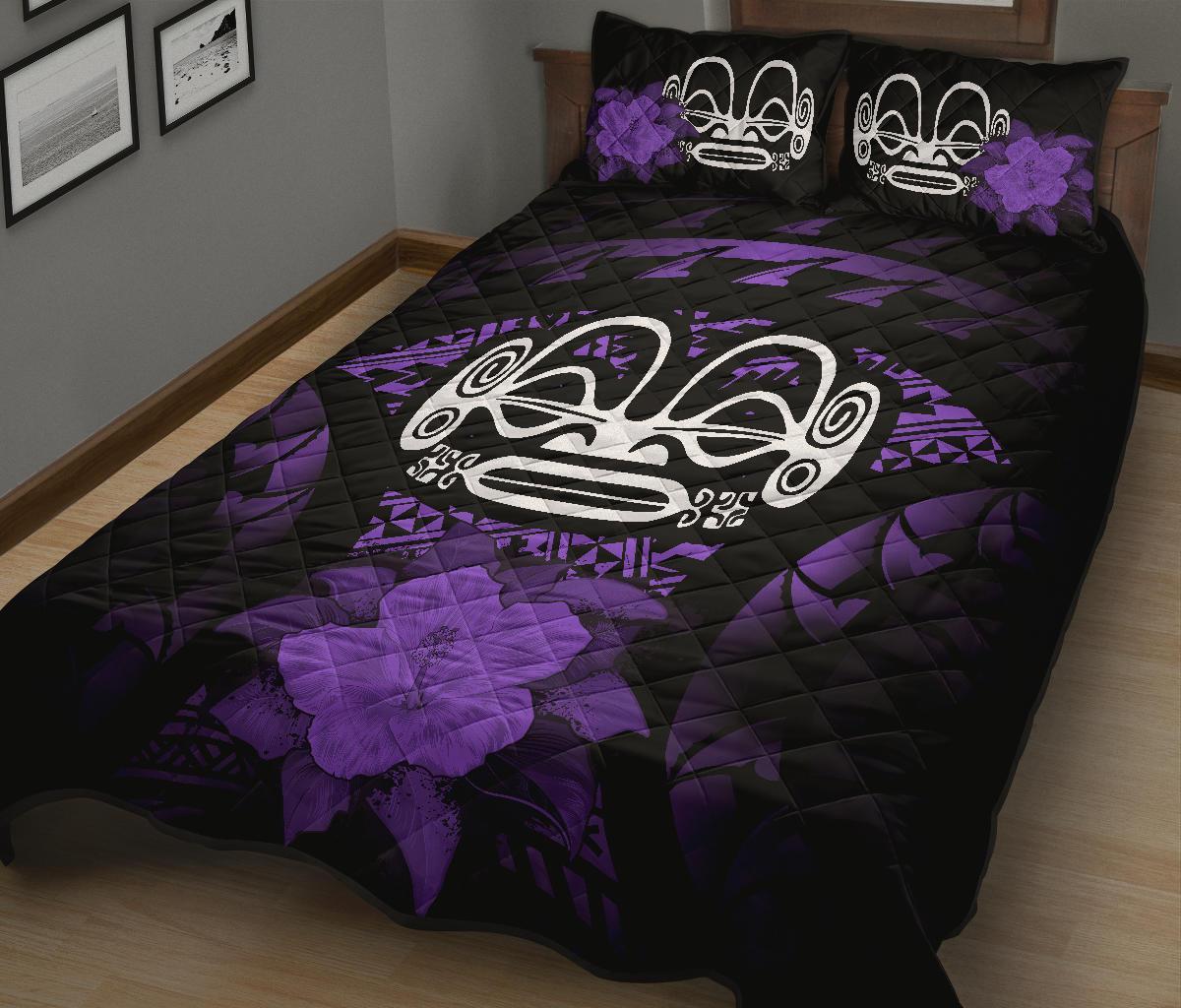 Marquesas Islands Polynesian Quilt Bed Set Hibiscus Purple - Polynesian Pride