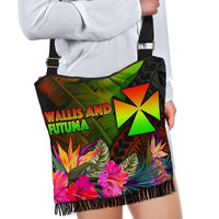 Wallis and Futuna Polynesian Crossbody Boho Handbag - Hibiscus and Banana Leaves - Polynesian Pride