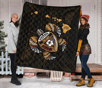 Hawaii Kakau Polynesian Turtle Map Premium Quilt - Polynesian Pride