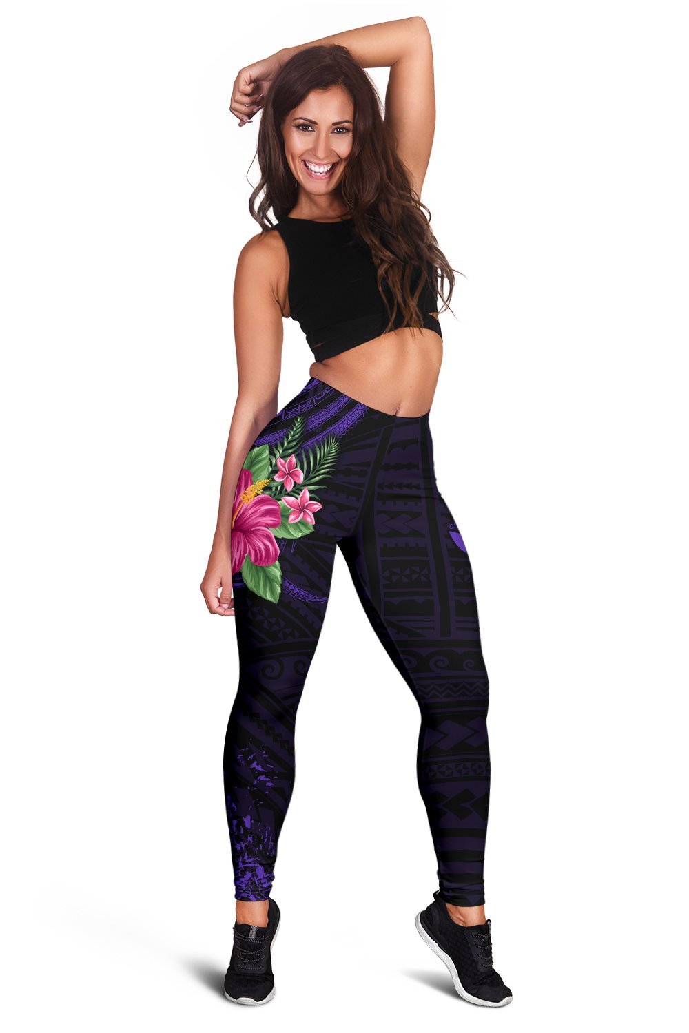 Hawaii Hibiscus Polynesian Kakau Purple Legging - Dry Style - AH - Polynesian Pride