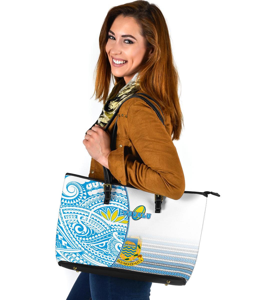 Tuvalu Rugby Large Leather Tote Special - Polynesian Pride