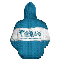 Fiji Tapa Hoodie Fiji Where My Story Begins Blue - Polynesian Pride
