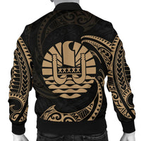 Tahiti Polynesian Men's Bomber Jacket - Gold Tribal Wave - Polynesian Pride