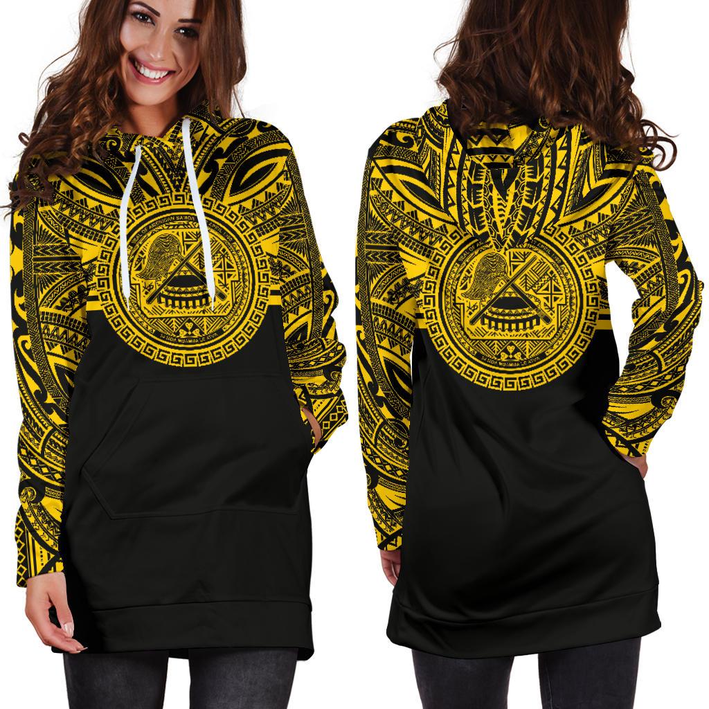 American Samoa Women Hoodie Dress - American Samoa Coat Of Arms Polynesian Gold Black - Polynesian Pride
