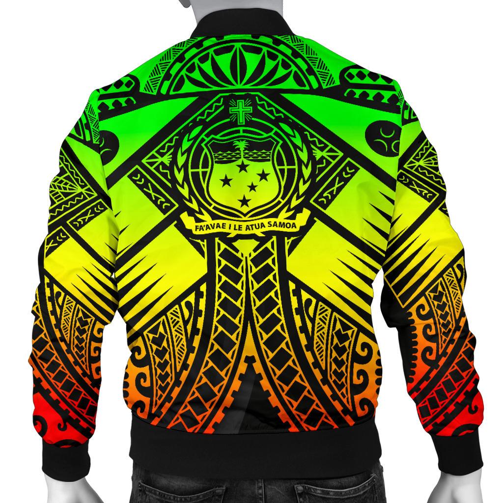 Samoa Polynesian Men's Bomber Jacket - Samoa Reggae Seal with Polynesian Tattoo - Polynesian Pride