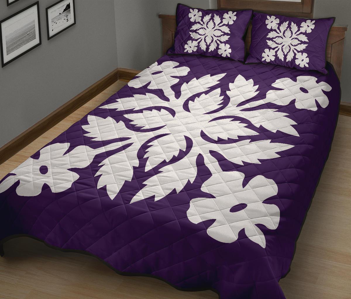 Hawaiian Quilt Bed Set Royal Pattern - Purple - B2 Style - Polynesian Pride