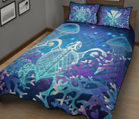 Hawaii Turtle Jellyfish Coral Galaxy Quilt Bed Set - Polynesian Pride