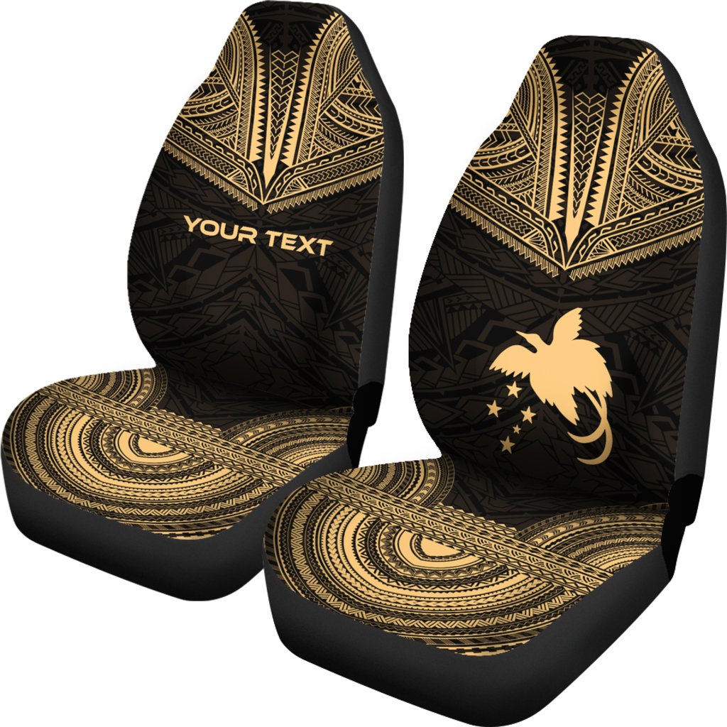 Papua New Guinea Custom Personalised Car Seat Cover - Papua New Guinea Flag Polynesian Chief Tattoo Gold Version - Polynesian Pride