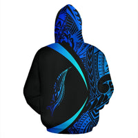 New Zealand Silver Fern Zip Hoodie Maori Tattoo Circle Style Blue - Polynesian Pride