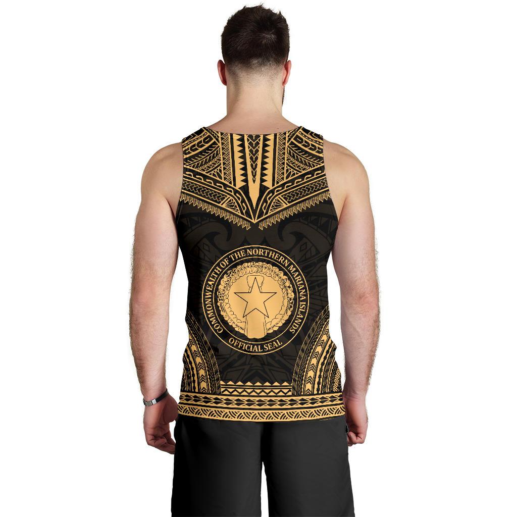 Northern Mariana Islands Men's Tank Top - Polynesian Chief Gold Version - Polynesian Pride