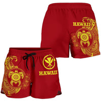Hawaii Polynesian Women's Shorts - Vintage Polynesian Turtle (Red) - Polynesian Pride