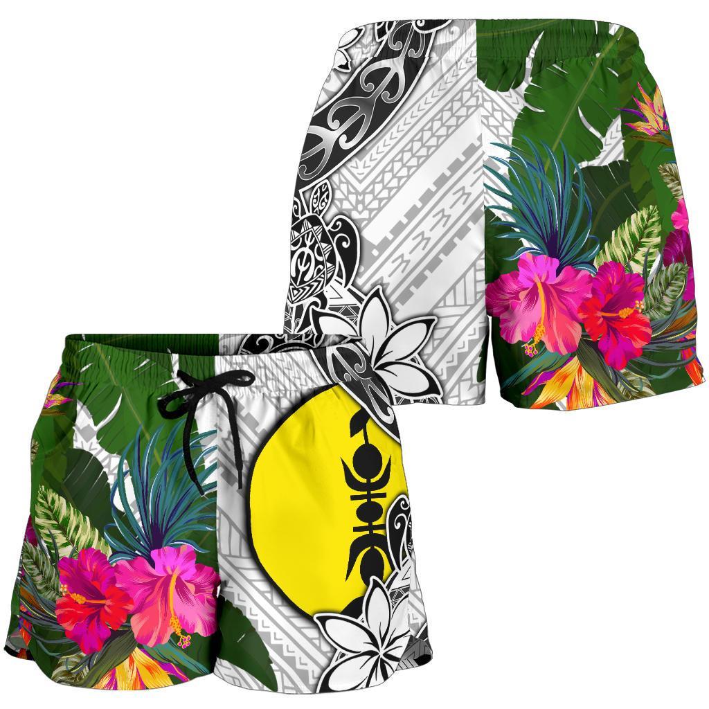 New Caledonia Women's Short White - Turtle Plumeria Banana Leaf - Polynesian Pride