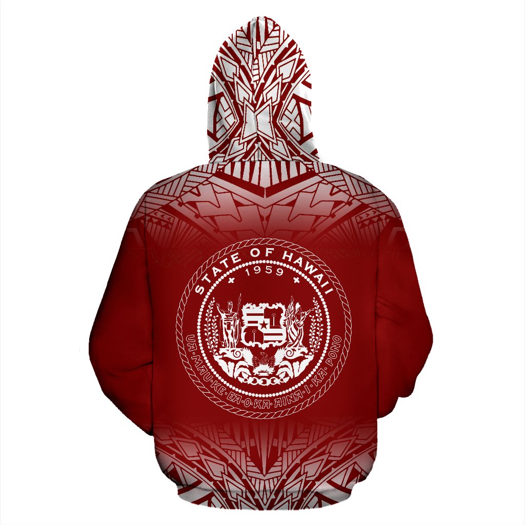 Hawaii All Over Zip up Hoodie Fog Red - Polynesian Pride