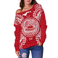 American Samoa Polynesian Shoulder Sweater Map Red White - Polynesian Pride
