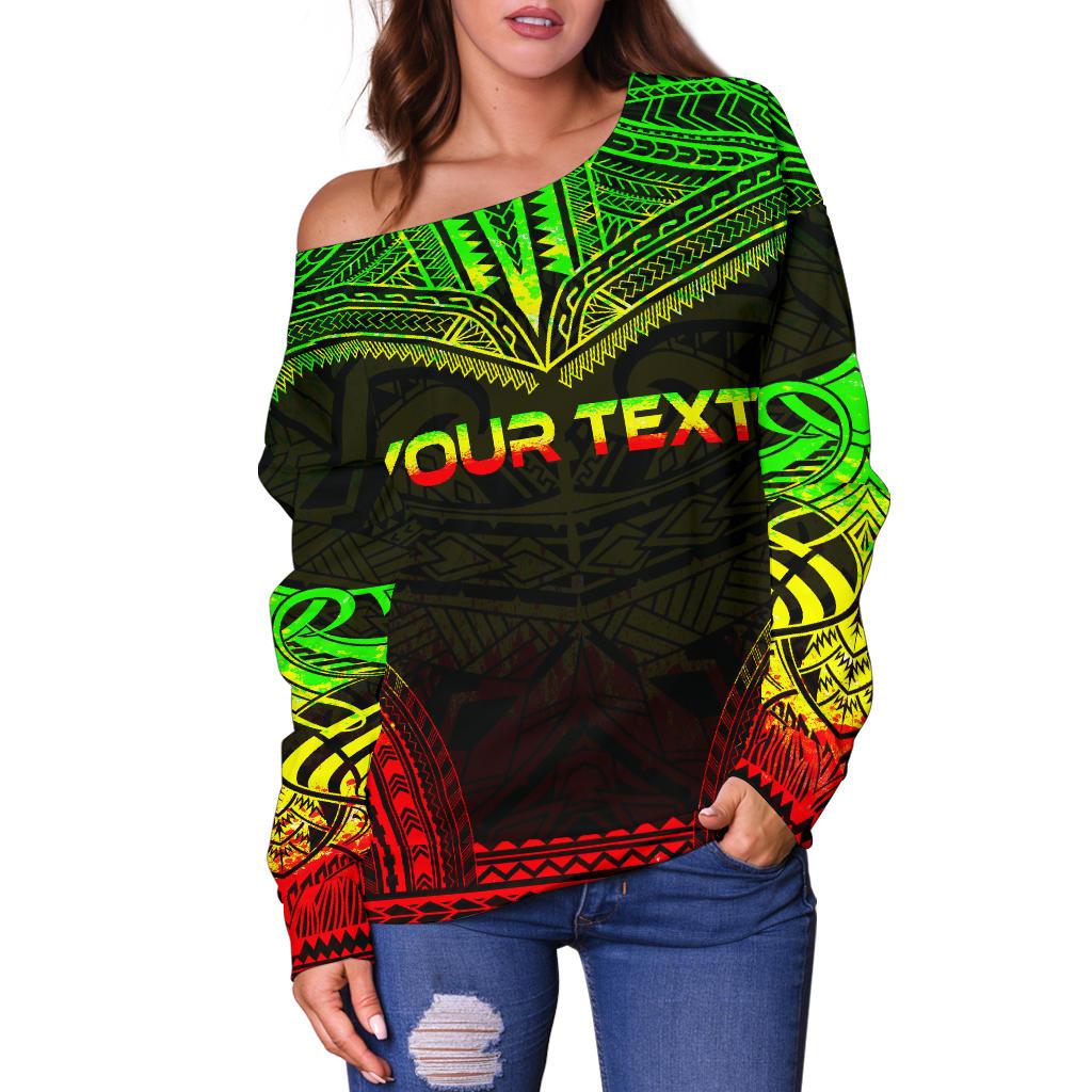Palau Polynesian Chief Custom Personalised Women's Off Shoulder Sweater - Reggae Version - Polynesian Pride