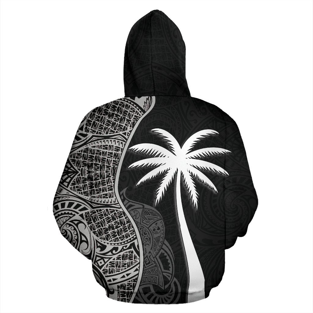 Samoa Polynesian Zip up Hoodie Coconut Tree Black - Polynesian Pride