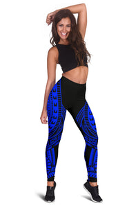 Tahiti Women Leggings Polynesian Pattern Blue - Polynesian Pride