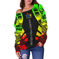 Cook Islands Women's Off Shoulder Sweater - Polynesian Tattoo Reggae - Polynesian Pride