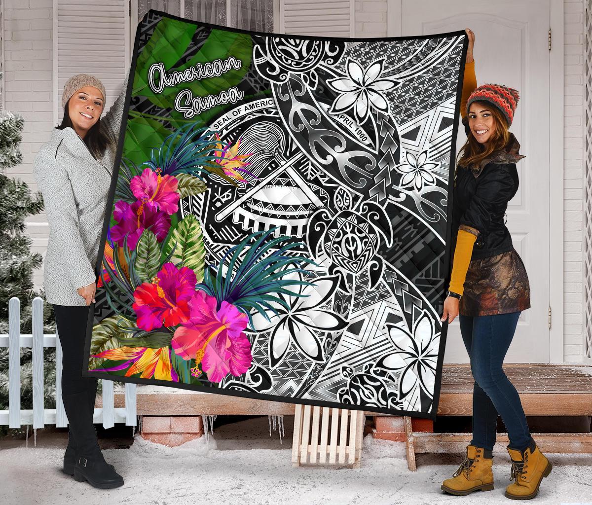 American Samoa Premium Quilt - Turtle Plumeria Banana Leaf - Polynesian Pride