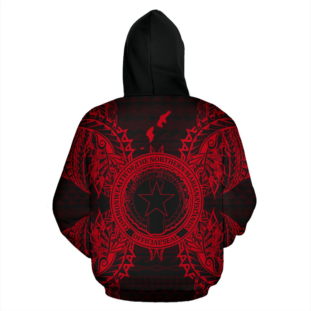 Northern Mariana Islands Polynesian All Over Zip up Hoodie Map Red - Polynesian Pride