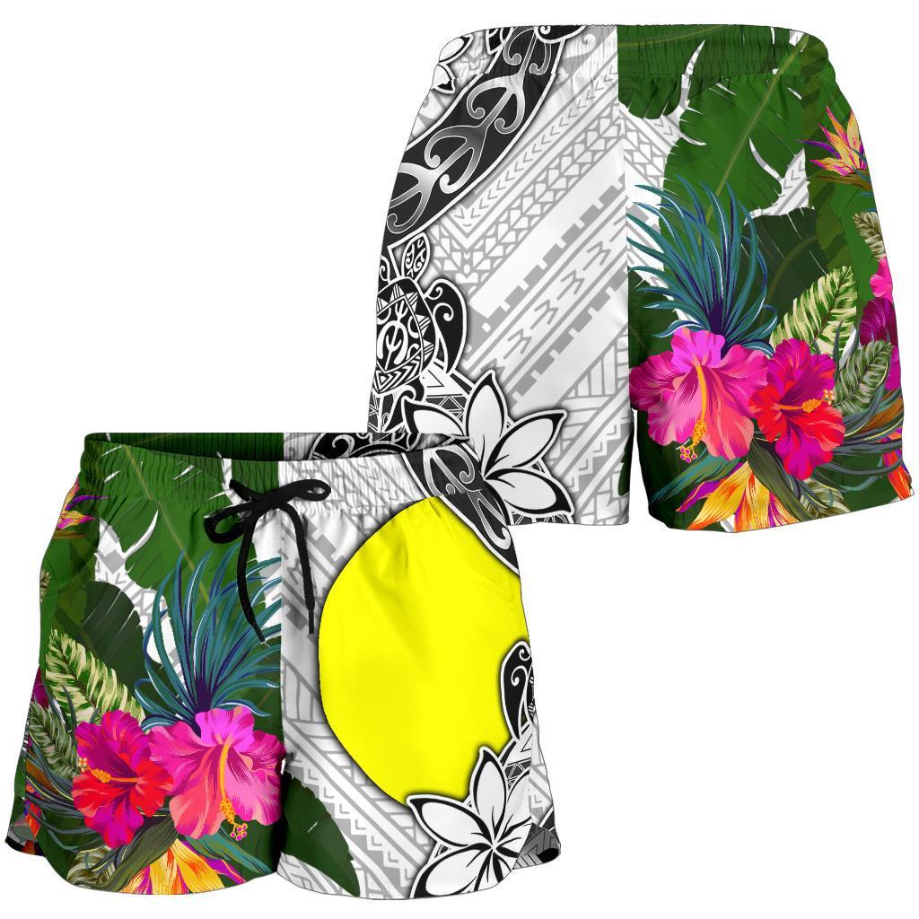 Palau Women's Short White - Turtle Plumeria Banana Leaf - Polynesian Pride