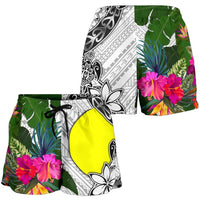 Palau Women's Short White - Turtle Plumeria Banana Leaf - Polynesian Pride