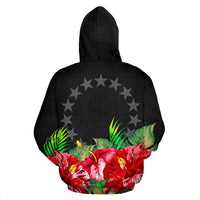 Cook Islands Polynesian Zip Hoodie Black Hibiscus - Polynesian Pride