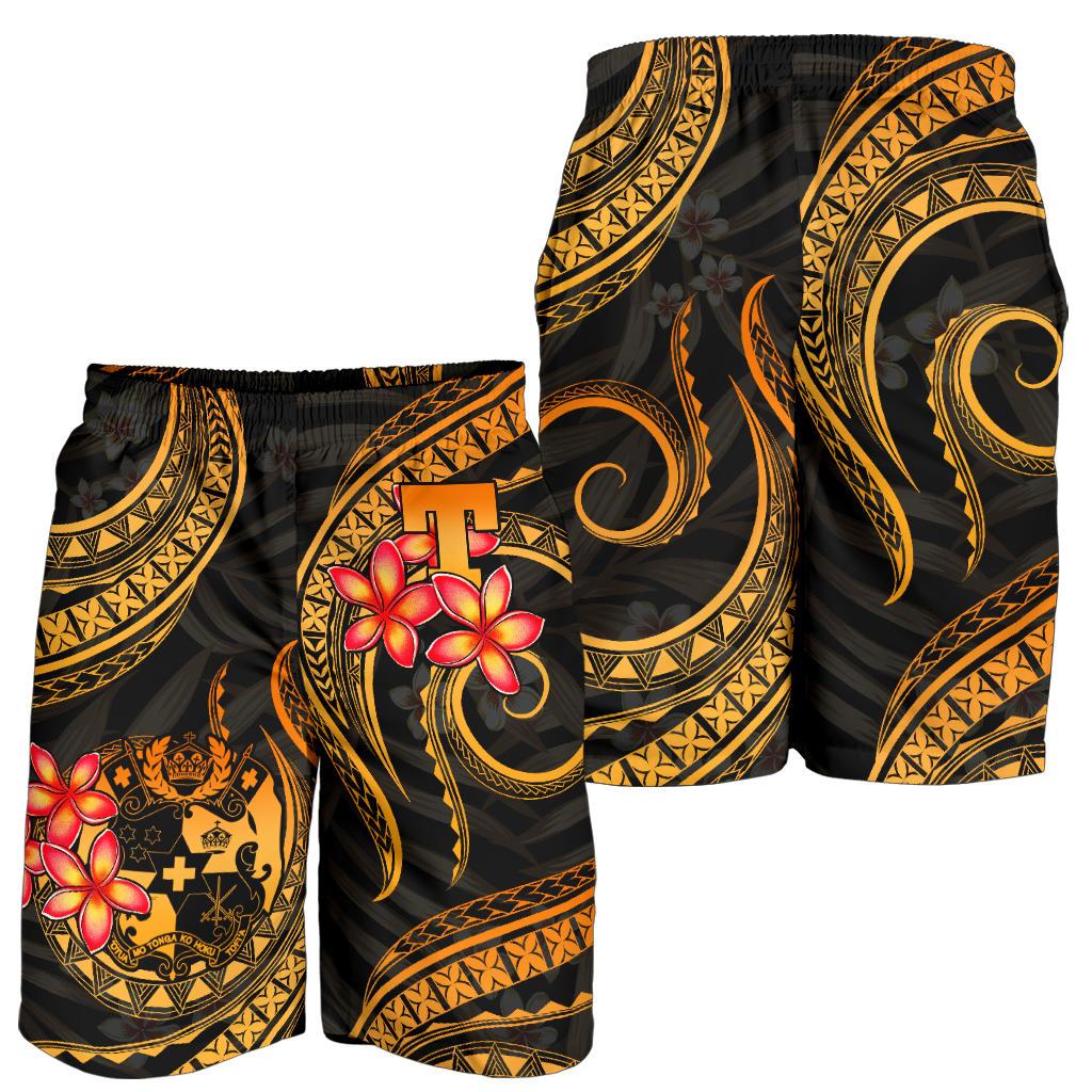 Tonga Polynesian Men Shorts - Gold Plumeria - Polynesian Pride