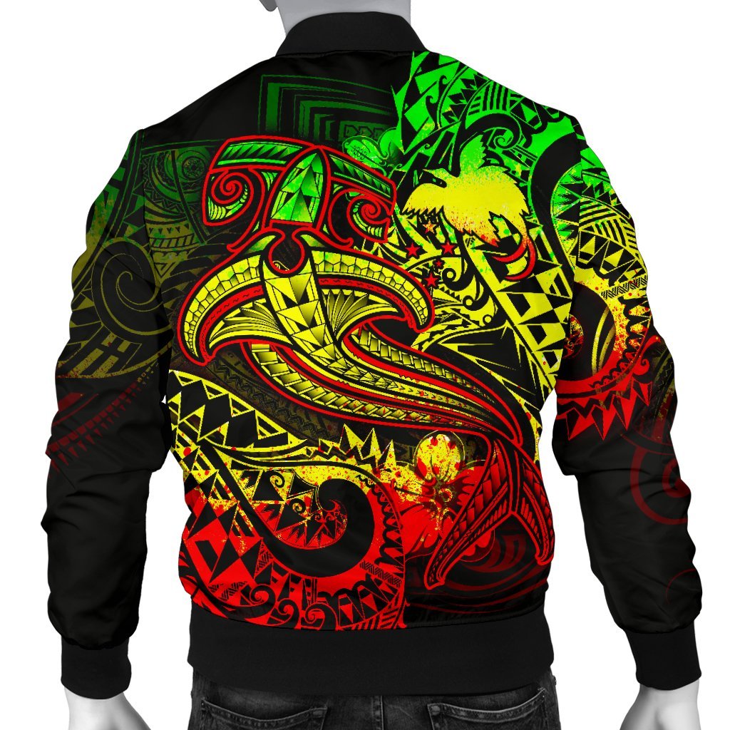 Papua New Guinea Men's Bomber Jacket - Reggae Shark Polynesian Tattoo - Polynesian Pride