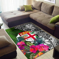 Fiji Area Rug White - Turtle Plumeria Banana Leaf - Polynesian Pride