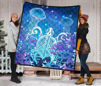 Hawaii Turtle Jellyfish Coral Galaxy Premium Quilt - Polynesian Pride