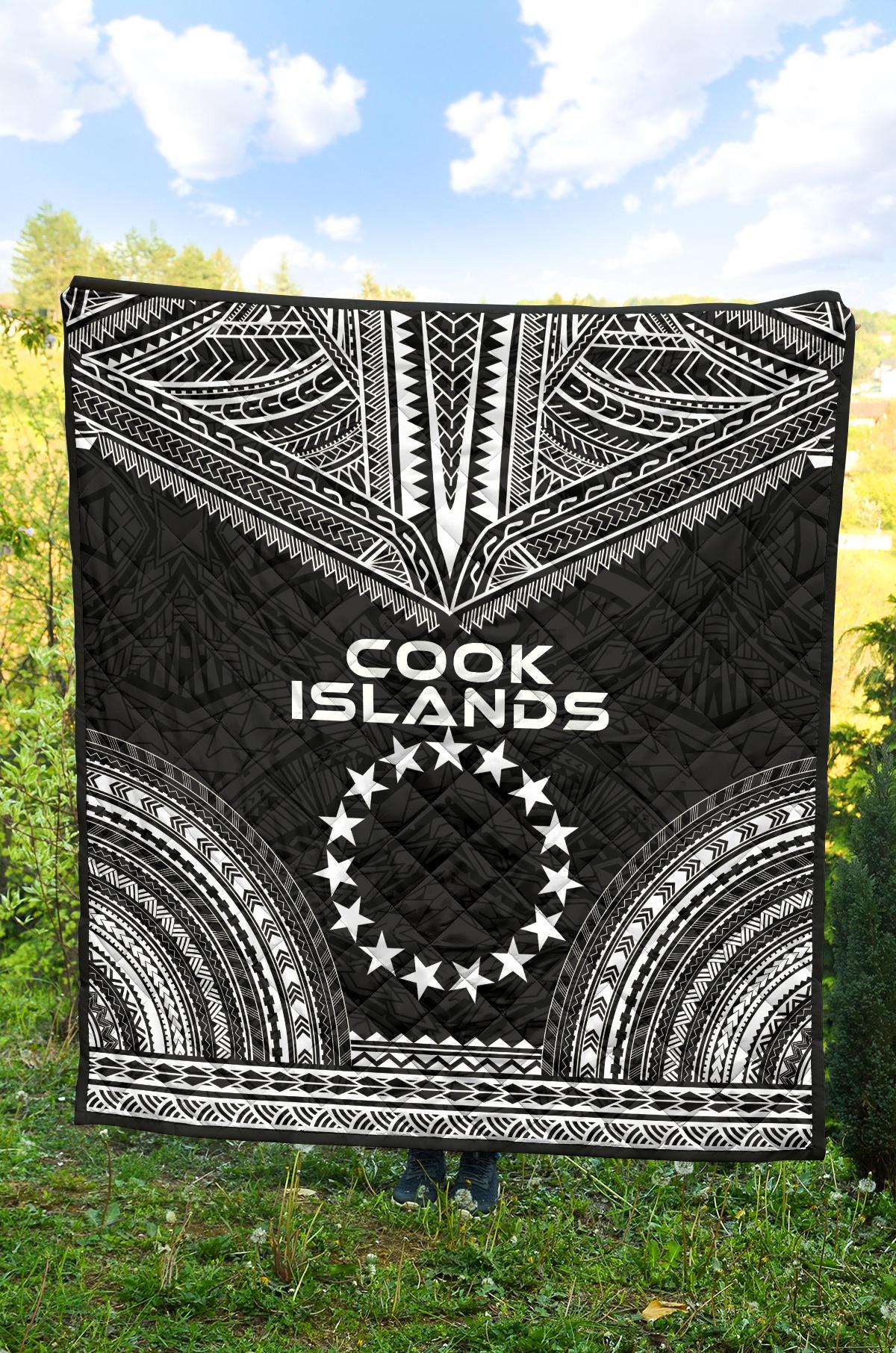 Cook Islands Premium Quilt - Cook Islands Flag Polynesian Chief Black Version - Polynesian Pride