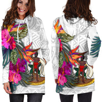 Vanuatu Women's Hoodie Dress Polynesian Hibiscus White Pattern - Polynesian Pride