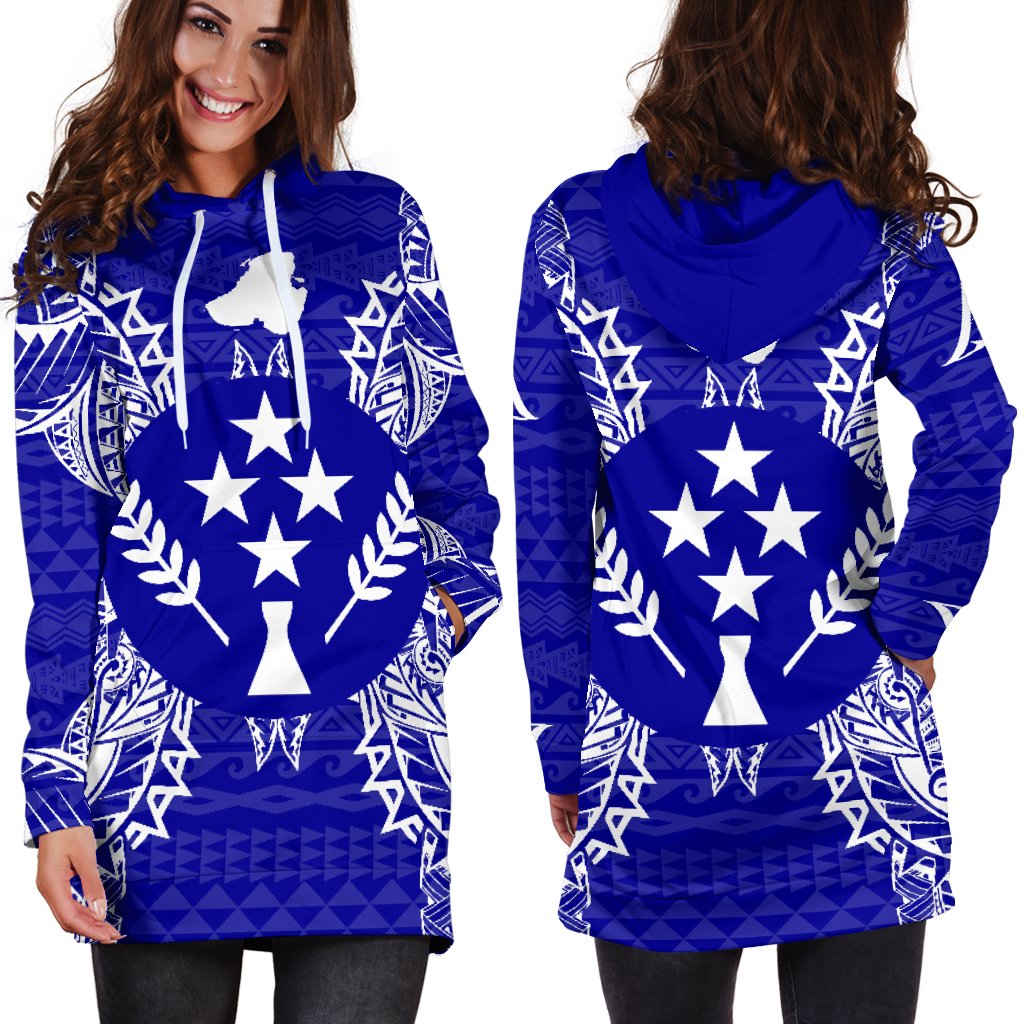 Kosrae Polynesian Hoodie Dress Map Blue - Polynesian Pride