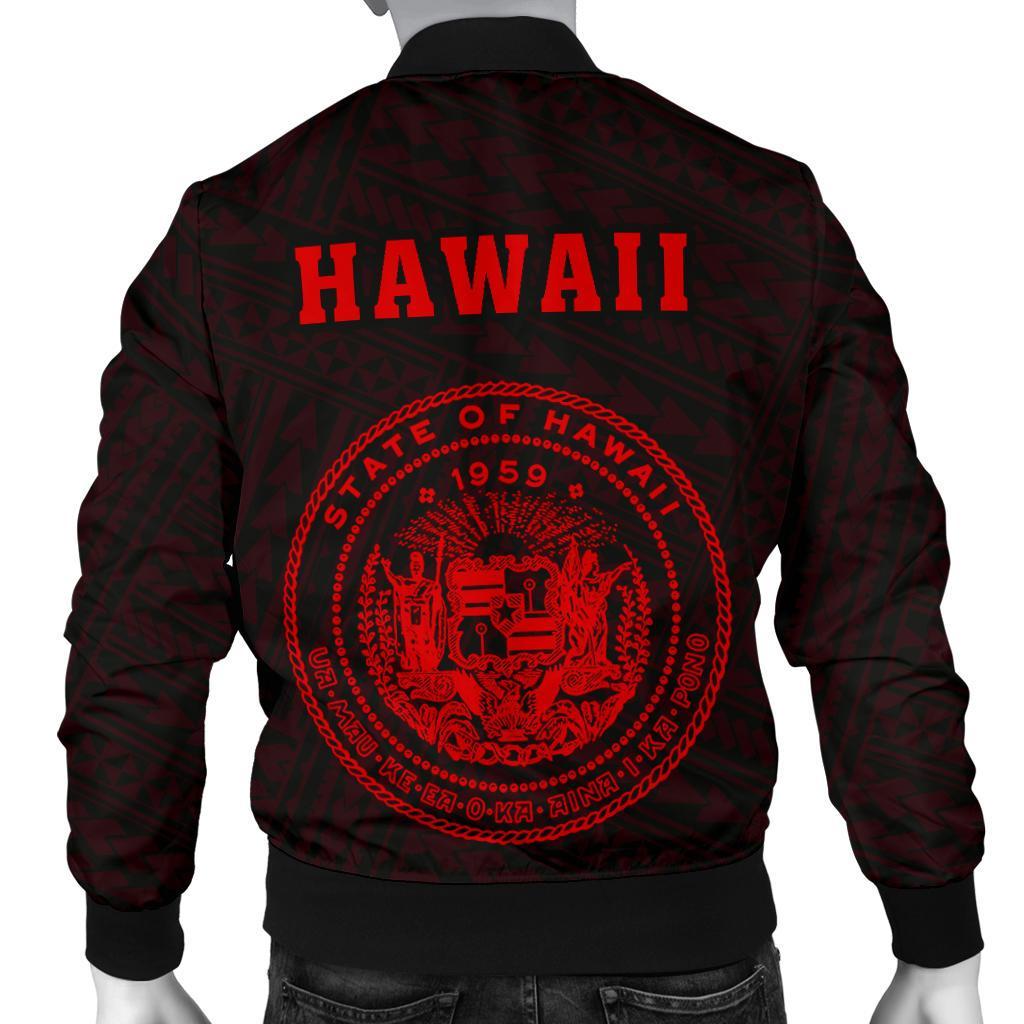 Hawaii Kakau Polynesian Coat Of Arms Men's Bomber Jacket - Red - Polynesian Pride